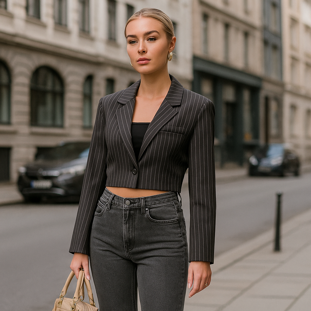 The Emilia Pinstripe Cropped Blazer