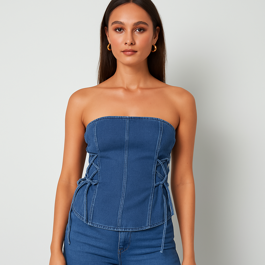 The Marceline Denim Lace Tube Top