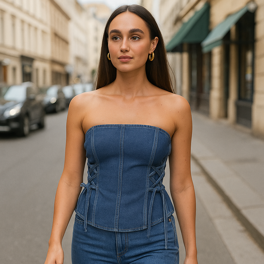The Marceline Denim Lace Tube Top